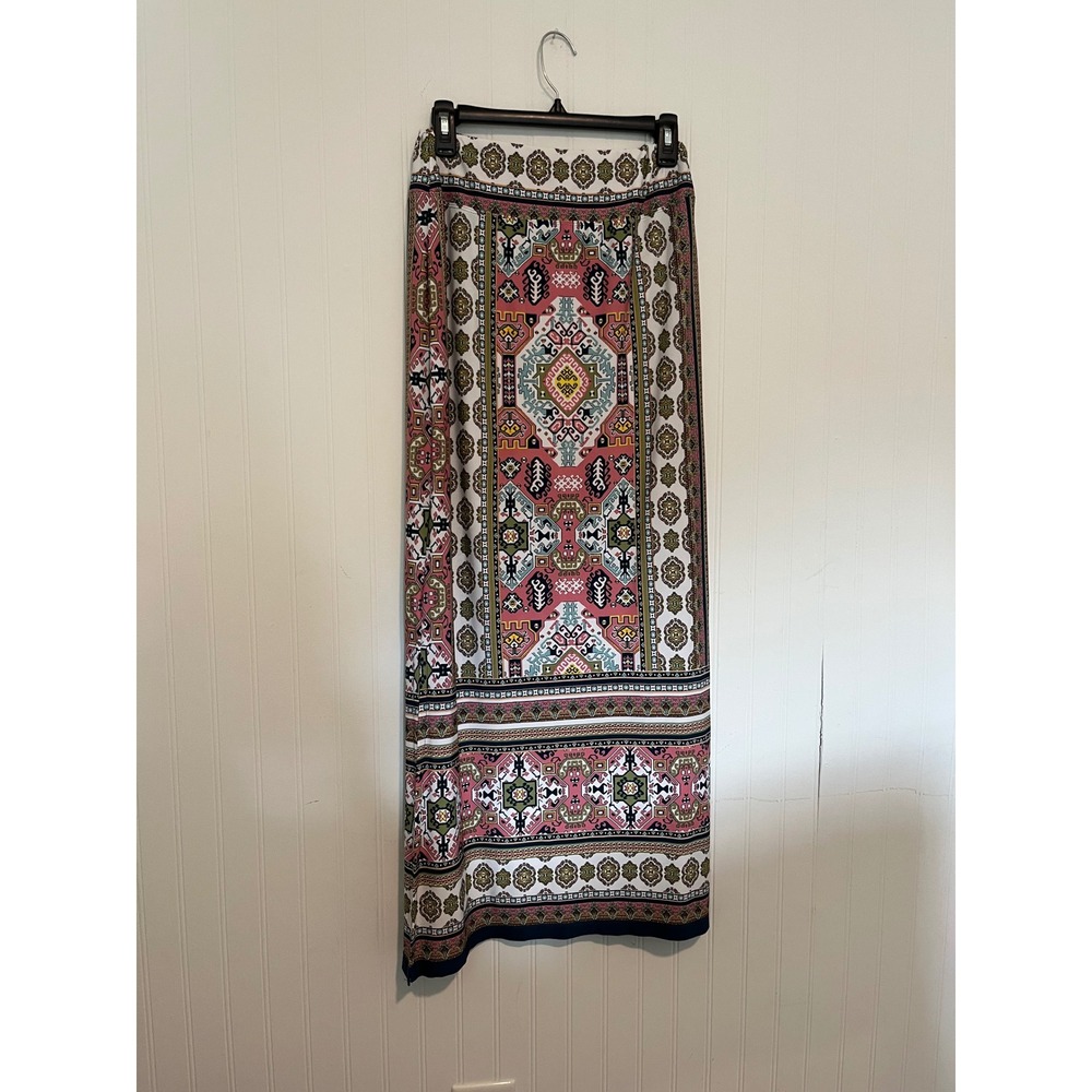Coco Bianco Womens Pink Green Geometric Tile Print Maxi Skirt Side Slit Small - Picture 7 of 7